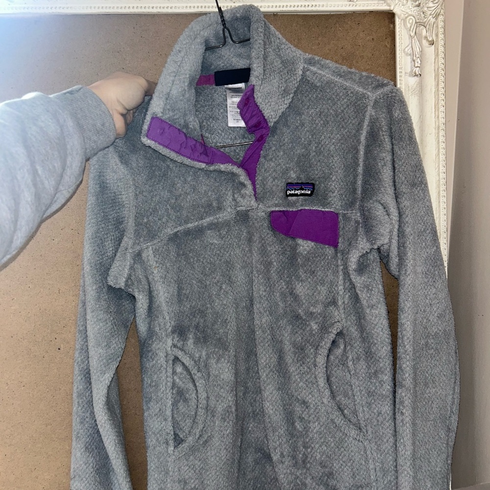 Patagonia Gray and Purple Fleece Pullover